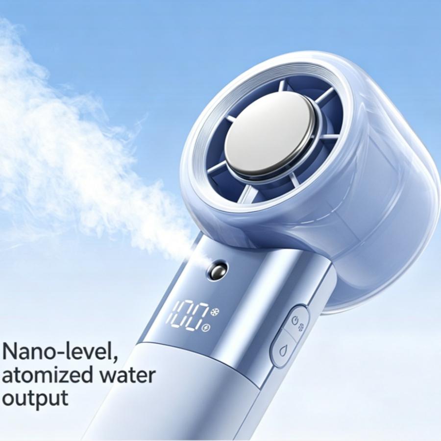 Handheld Mist Cooling Fan Cold Compress Portable Rechargeable Mini Spray Fan LED Digital Display for Outdoor Travel Makeup