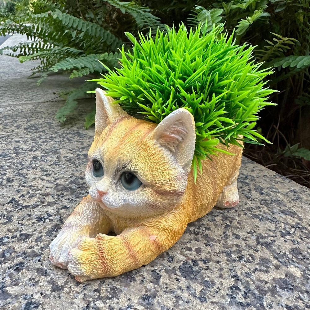 Kitten Flower Pot, Courtyard Garden, Green Plant Decoration, Cute Simulation Cat Animal Resin Ornament, Handicrafts