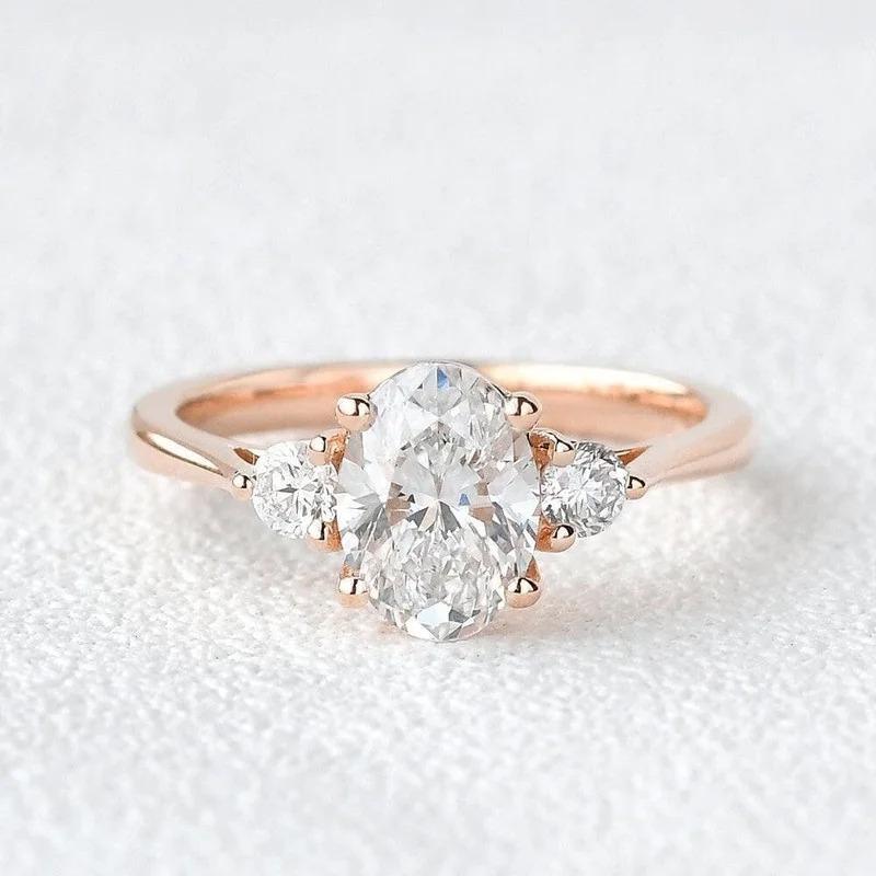 Oval Moissanite Engagement Ring 14K Yellow Gold Plated Silver Engagement Ring Vintage Engagement Ring