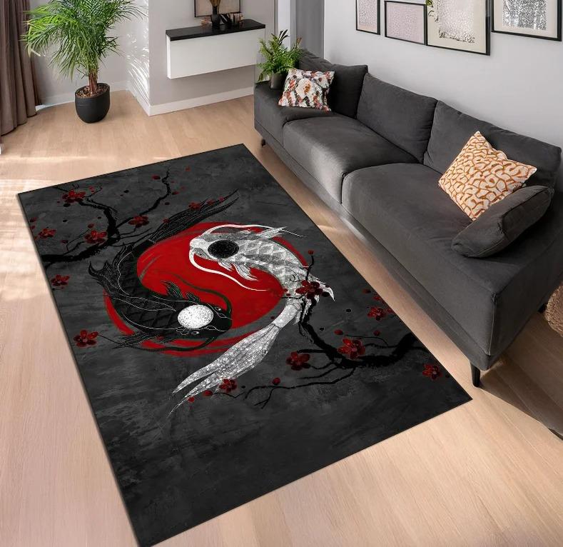 Oriental Cherry Blossom Area Rug Traditional Plum Flower Floor Carpet Non Slip Washable Mat Style Decor Rug for Living Room