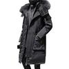 Men Down Jacket Fur Collar Hooded Long Sleeve Solid Color Winter Coat Zipper Placket Pockets Thickened Puffer Outwear