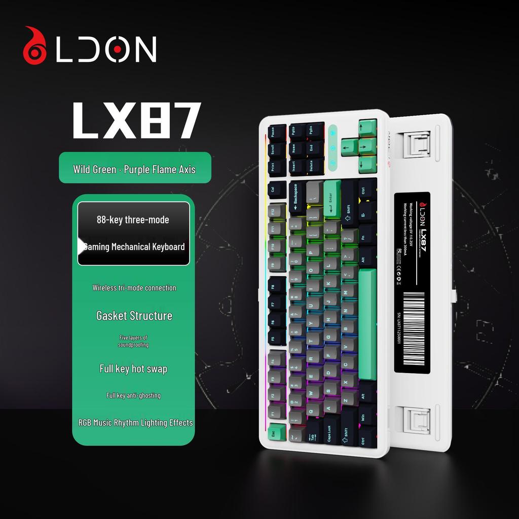 LDON LX87 Tri-Mode Wireless Mechanical Keyboard: Hot-Swappable RGB, Bluetooth & 2.4G, Customizable Gaming Keyboard.