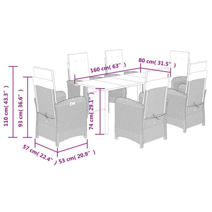 VidaXL Ensemble à Manger de Jardin avec Coussins 7 pcs, Table et Chaises avec Dossier et Repose-pied Réglables 3212581