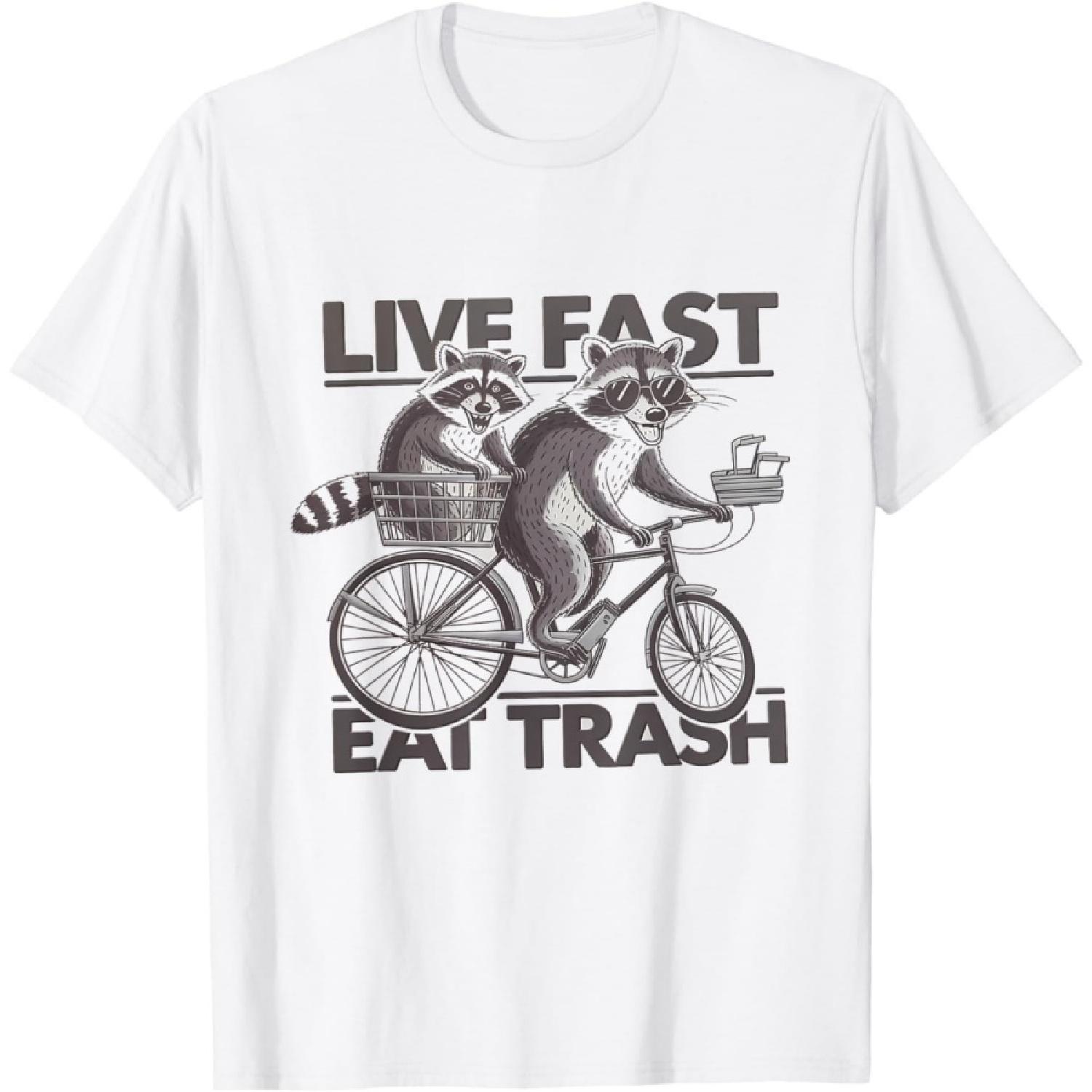 QRXYTVEIMN Funny Possum Raccoon Live Fast Eat Trash T-Shirt XXXXXL белый