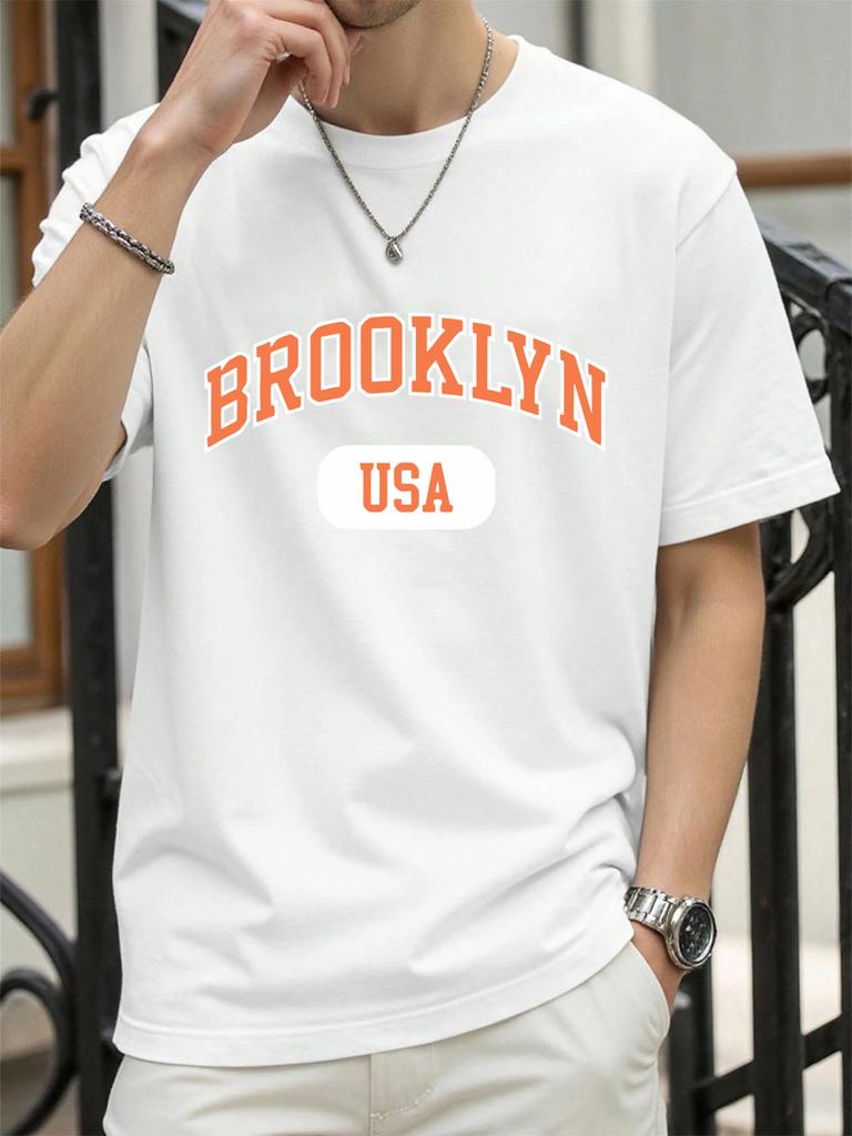 Brooklyn Usa Art Word Print T Shirt For Men Summer Casual Retro Clothes Cotton Trendy Soft TShirt Unisex ONeck Loose Top