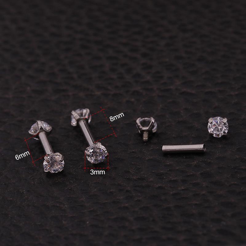 16g Stainless Steel Zircon Piercing Earrings: Lip Studs, Eyebrow Rings, Ear Bone Sticks, C-Shaped Horseshoe Rings.