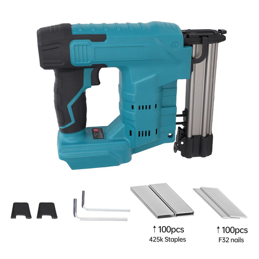 Cordless Nailing Machine 20V Electric Stapler with 100pcs F32mm Straight Nails and 100pcs N shaped Nails Powered By