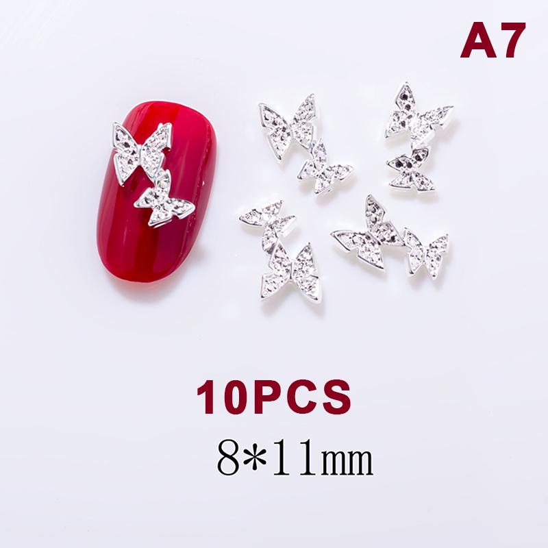 10 Pcs Butterfly Alloy Nail Charms 3D Butterfly Zircon Diamond Rhinestone Nails Jewelry Diy Nail Art Decoration Accessories