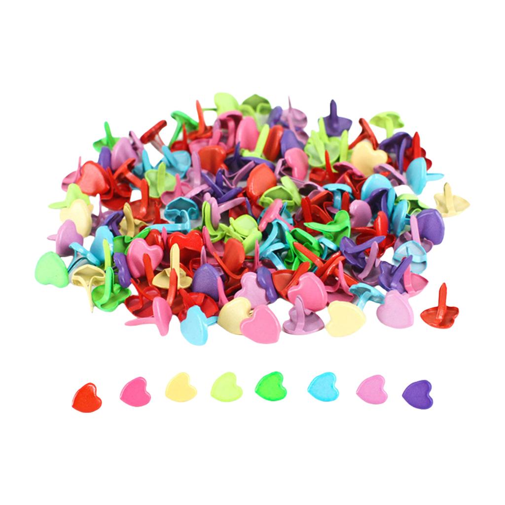 100Pcs Split Pins Multicolor Metal Brad Fasteners Round Brads Heart Brads Flower Brads for Paper Craft Scrapbooking