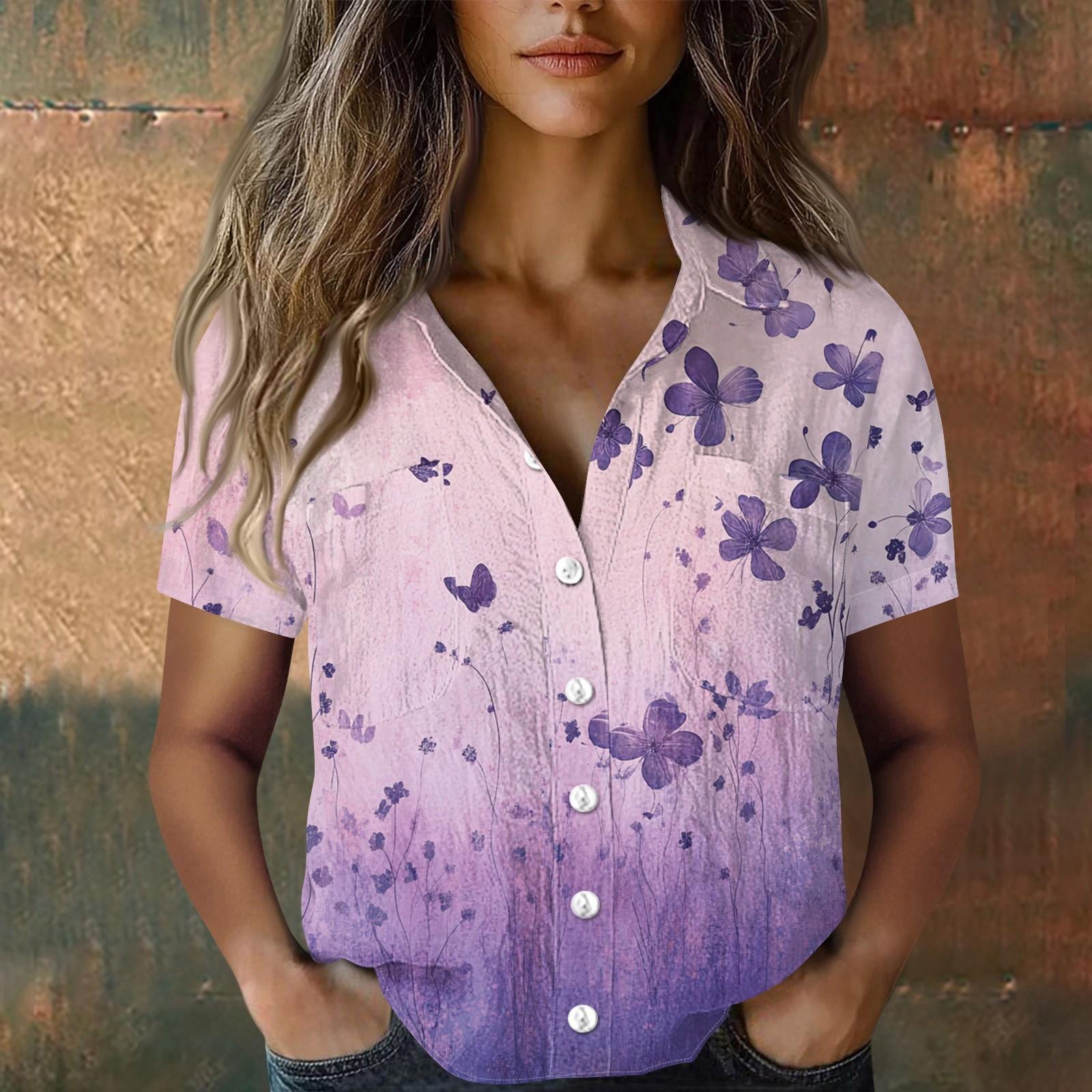 

Жіночі бавовняні лляні топи з короткими рукавами, вільні бохо футболки, вінтажні блузки M