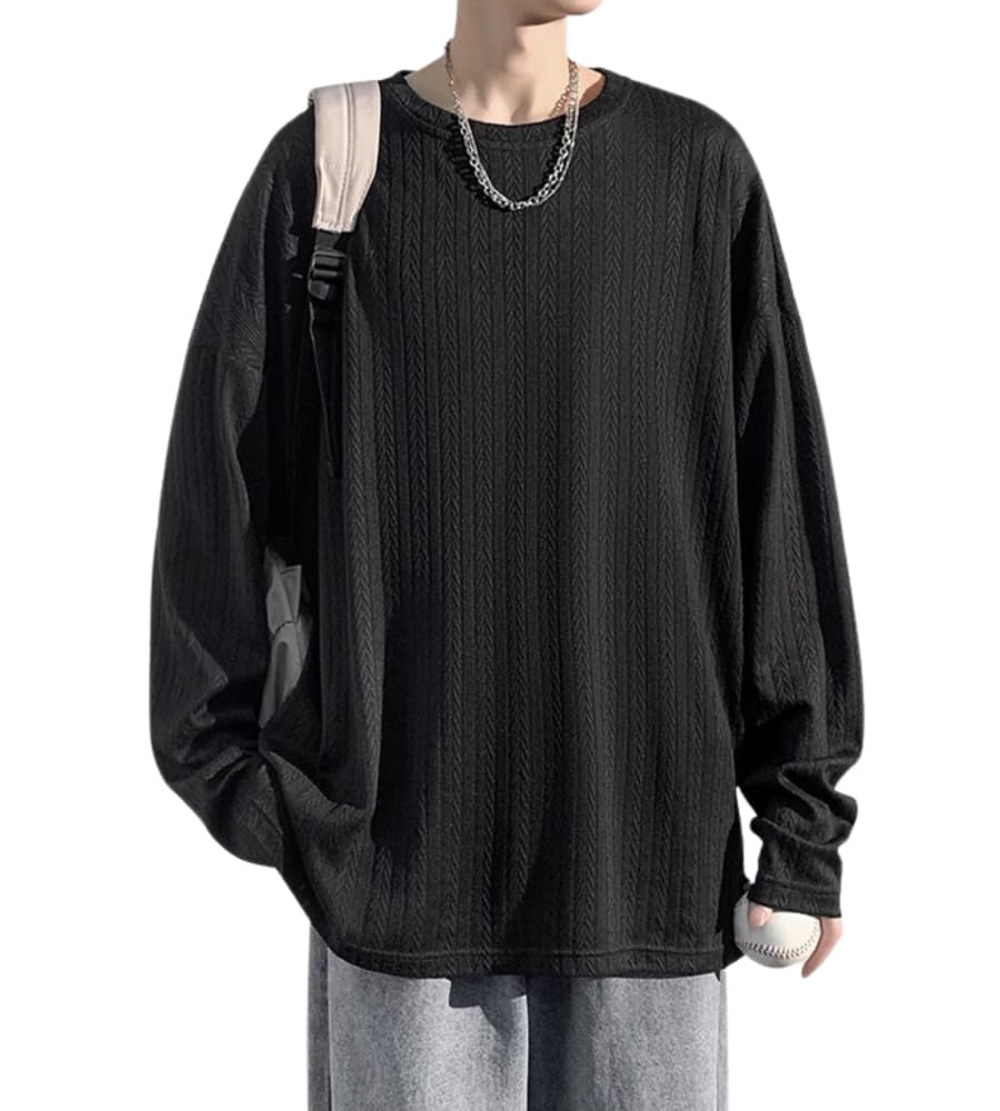 

Poperdision Long Sleeve Loose Fit Solid Round Men s T-Shirt, Autumn/Winter Collection, Color, Simple, Stylish, Popular, Casual, Collar, Soft,