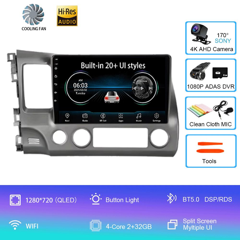 For Honda Civic 2005 - 2012 2Din 4G Android 14 Car Stereo Radio Multimedia Video Player Navigation GPS Head Unit Carplay Monitor