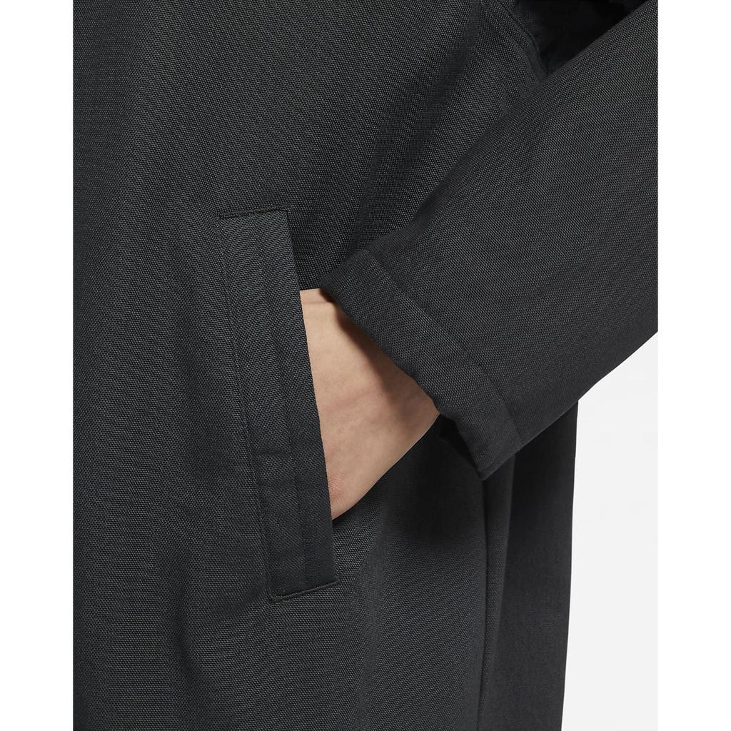 Nike Solid Color Hooded Drawstring Logo Print Mid-Length Cotton Coat Women Coats Gray Black FD6684-045