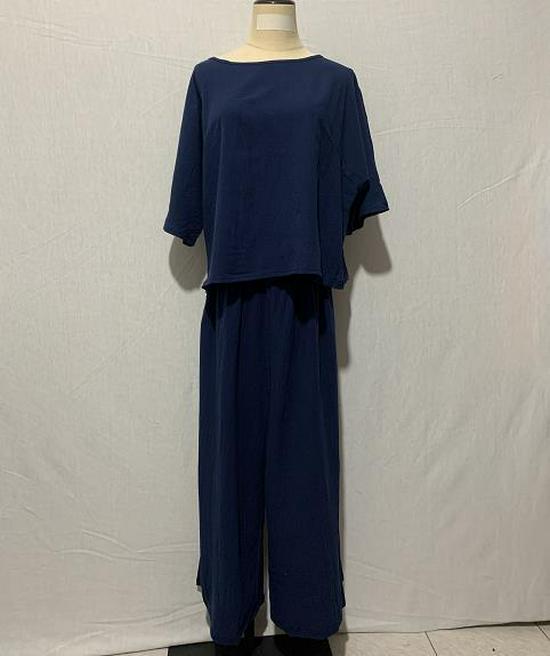 2023 European & American Women's Linen Casual Loose Solid Color Two-Piece Set