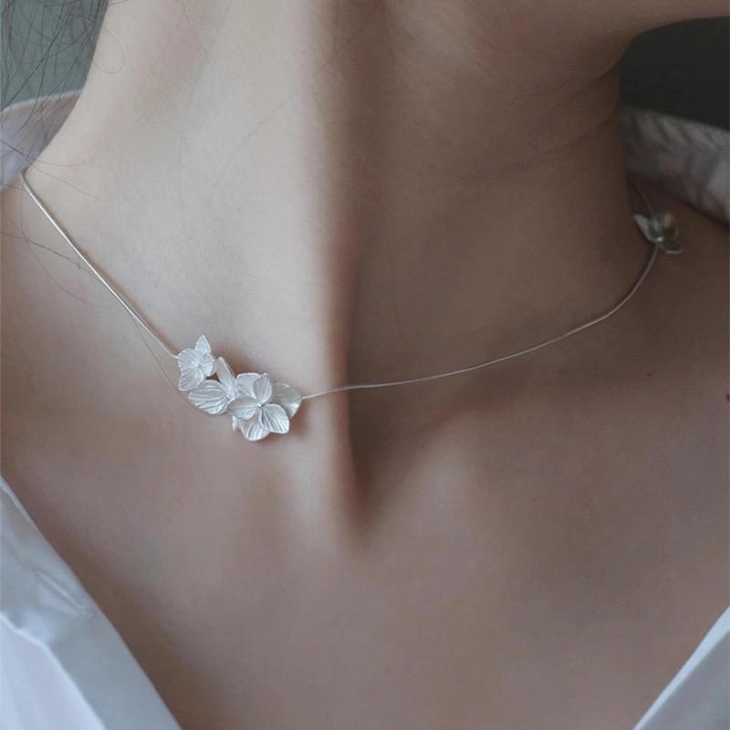 

S925 Sterling Silver Necklaces For Women Simple Chain Fashion Minimalist Pendant Necklaces Flower Necklace Birthday Gift