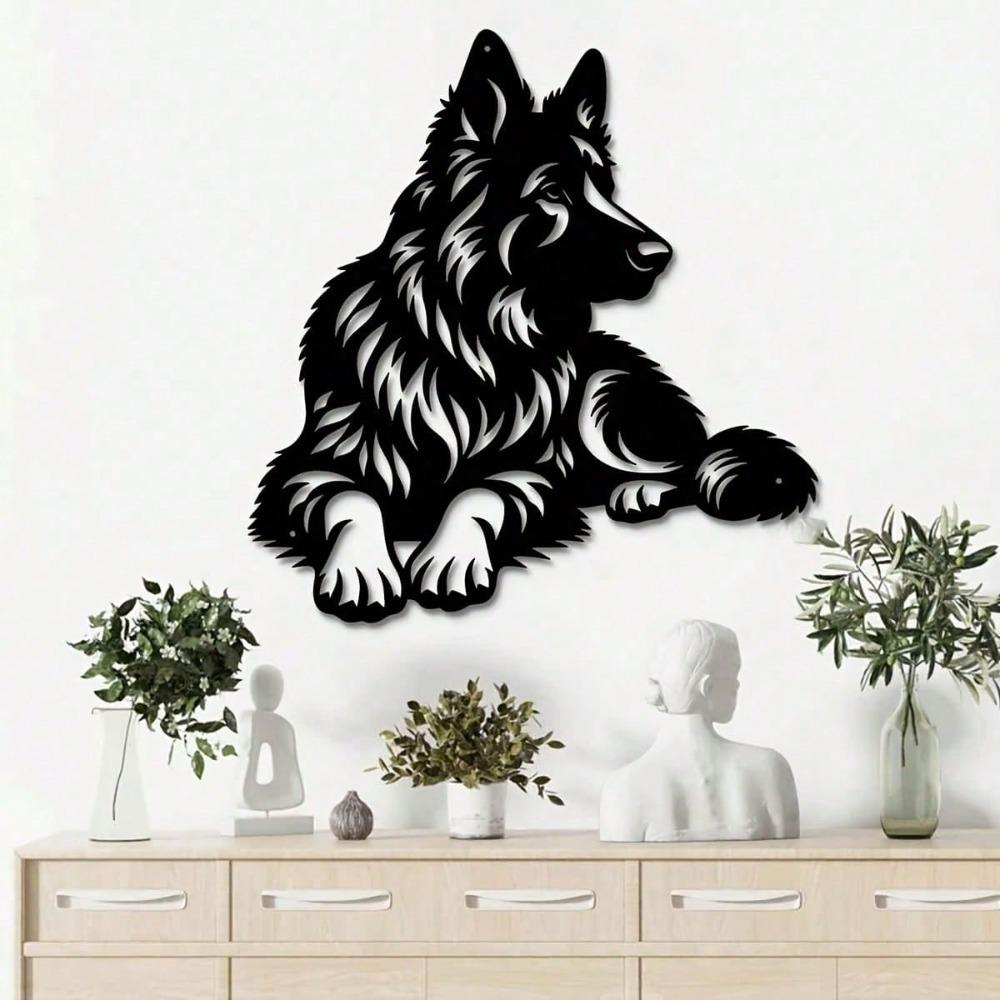 Wrought Iron German Shepherd Sculpture Outdoor Garden Decor Indoor Wall Art