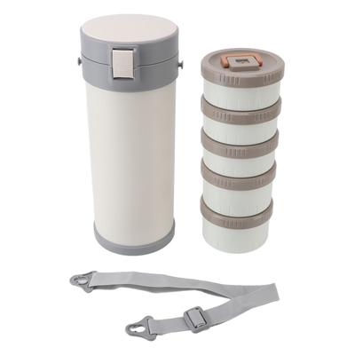 3.4L Insulated Food Jar Stainless Steel 5 Layer Stackable Insulated Bento Lunch Box with Strap