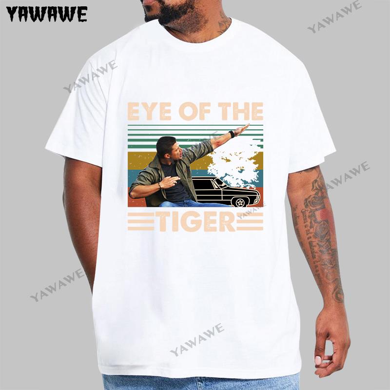 

Men Cotton T Shirt Summer Brand Tshirt Dean Winchester Supernatural Eye Of The Tiger Vintage Retro classic teeshirt homme tops S