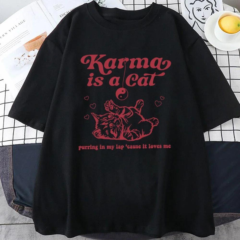 Karma Is A Cat 2024 Taylor Midnights Album Tshirt Short Tee Shirt Meet Me At Midnight Tops Camisetas Unisex Dropshipping