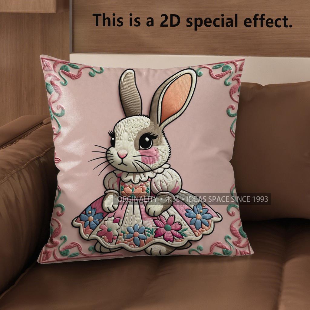2D Cute Bunny Dressed Up Cushion Covers Pattern Cushion Cover Suitable For Sofa Bedroom Car Pillow Cover