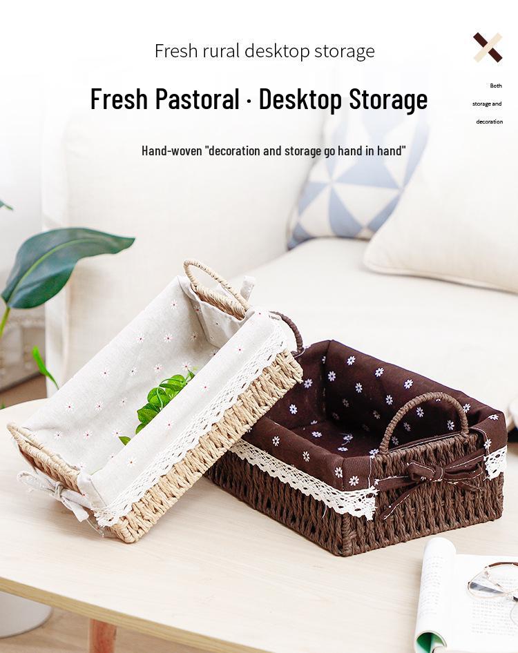 Woven Desktop Storage Basket for Cosmetics, Snacks, Keys, and Books