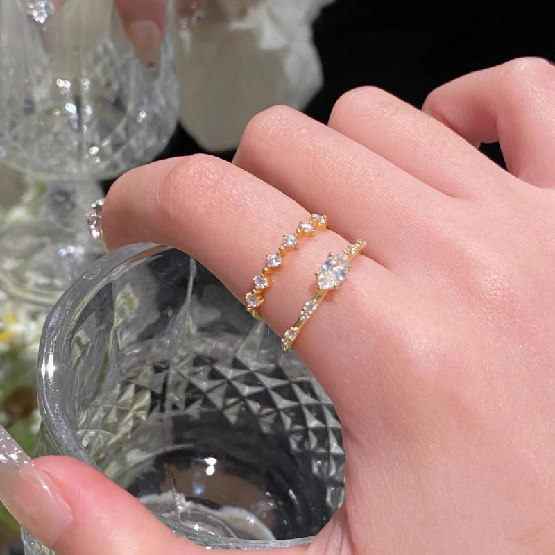 Exquisite Niche Design Stackable Zircon Ring for Women: Versatile, Slimming, Whitening Open Index Finger Ring 2025 Edition