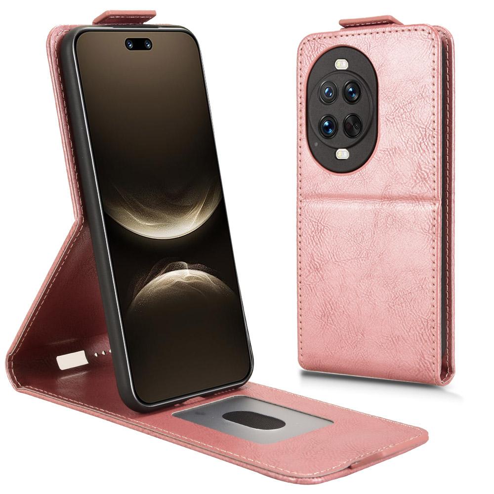 

For Huawei nova 14 Pro 5G Stand Case Magnetic Clasp Vertical Flip Leather Phone Cover with Card Holder Rose Gold