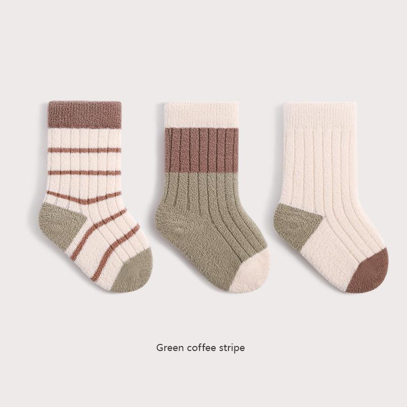 3 Pary/Partia Zimowy Pogrubiony Zestaw Skarpetek Dziecięcych Ciepłe Dziecięce Skarpetki Średniej Długości W Paski Skarpetki Dziecięce Na Prezent Dla Dziecka