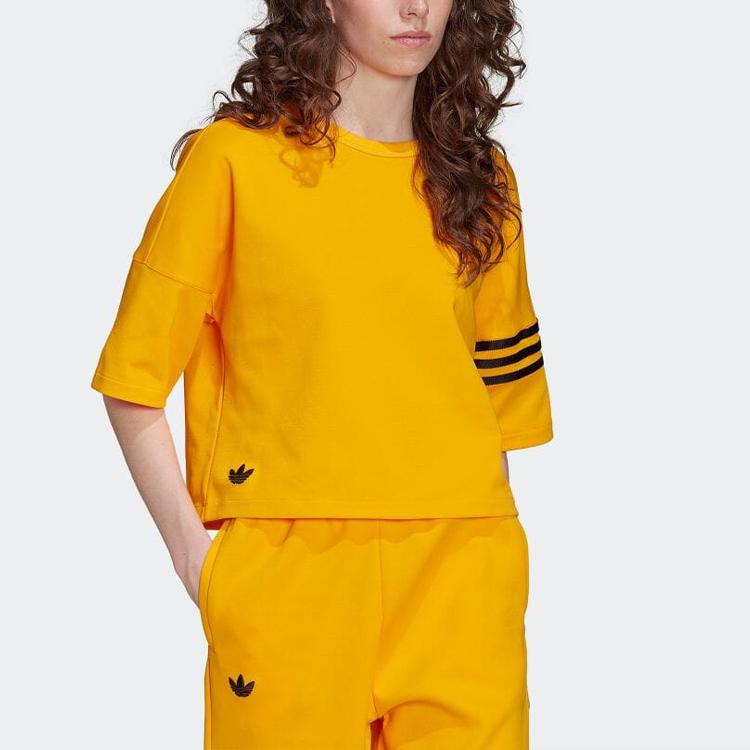 Adidas Originals Adicolor Neuclassics Tee Color Block Striped Round Neck Loose Short Sleeve T-Shirt Women Tops Yellow HM1757
