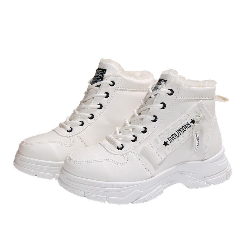New Large-sized Casual Fleece Cotton Shoes and Women's Versatile Lace-up Casual Fleece Snow Boots