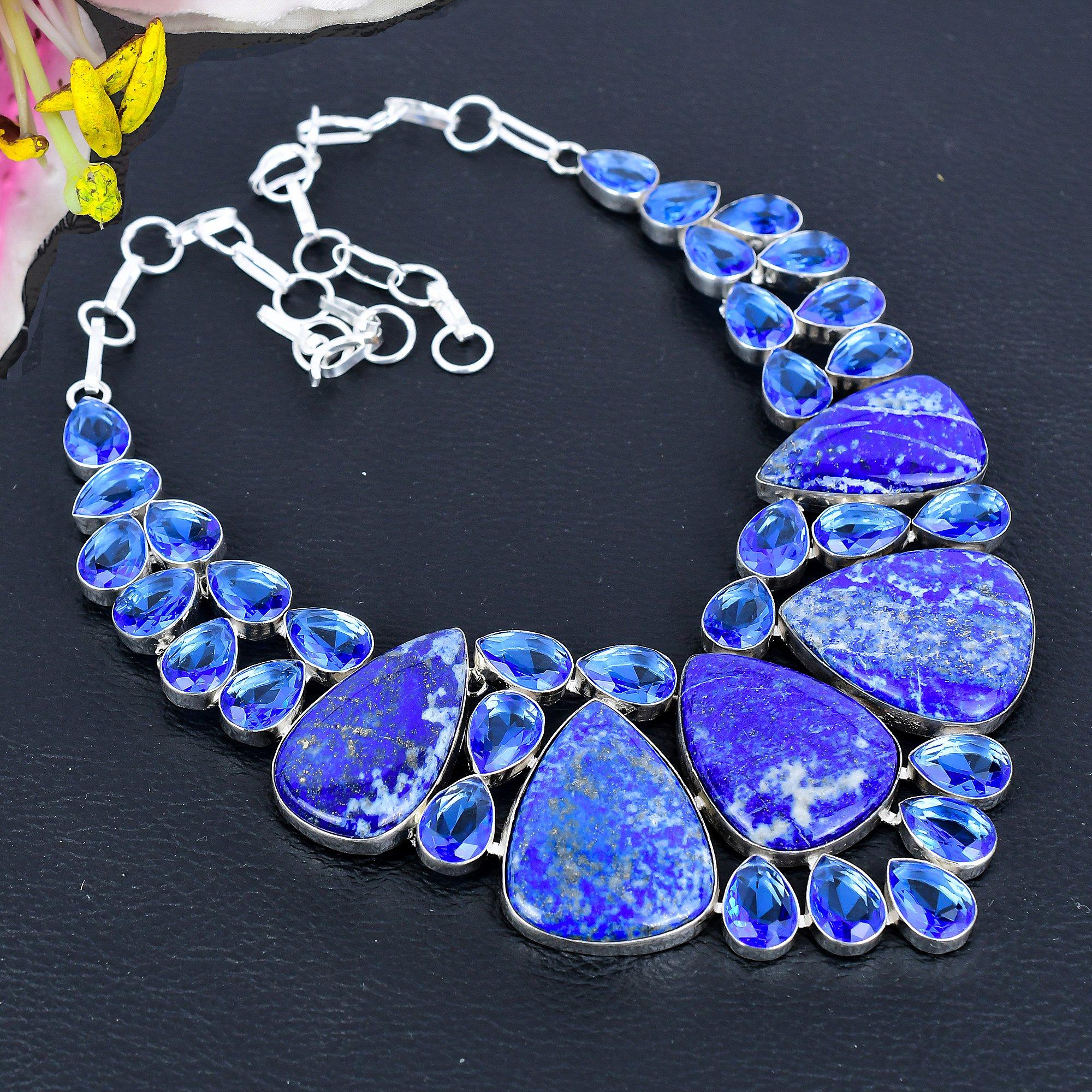 

Lapis Lazuli, Blue Topaz Gemstone 925 Sterling Silver Jewelry Necklace 18 KG-1831