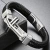 Cross Leather Wrap Man Bracelet for Men Cowhide Bangles Solid 316L Stainless Steel Charm Armbanden On Hand Jewellery Accessories