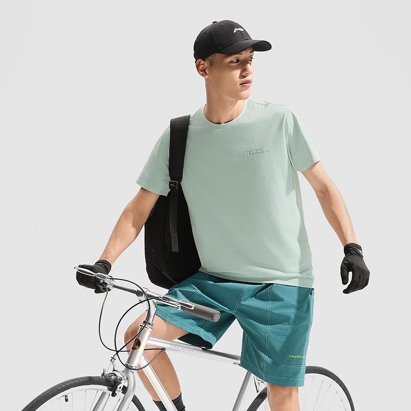 Li-Ning Cooling Tea T Quick-Dry Cool Casual Printed Letter Round Neck Sports Knit Short Sleeve T-Shirt Men Tops Light-Green ATSU587-1