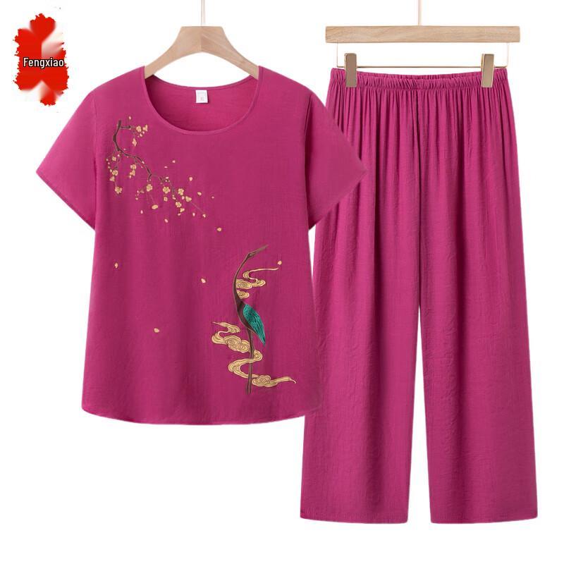 Elderly Women s Summer Cotton Linen Outfit Set XL