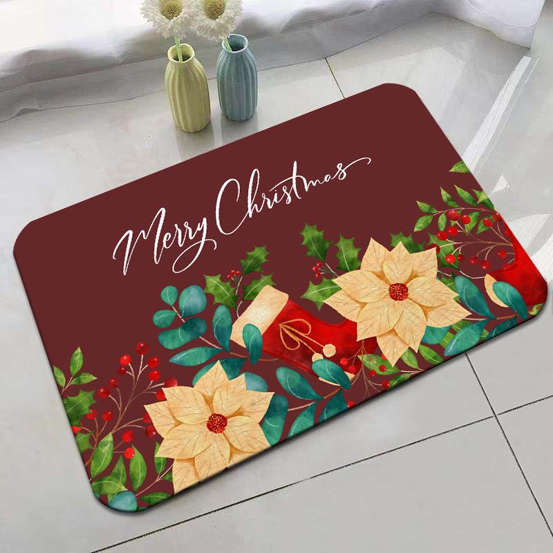 Festive Red Non-slip Absorbent Door Mat - Christmas Crystal Velvet