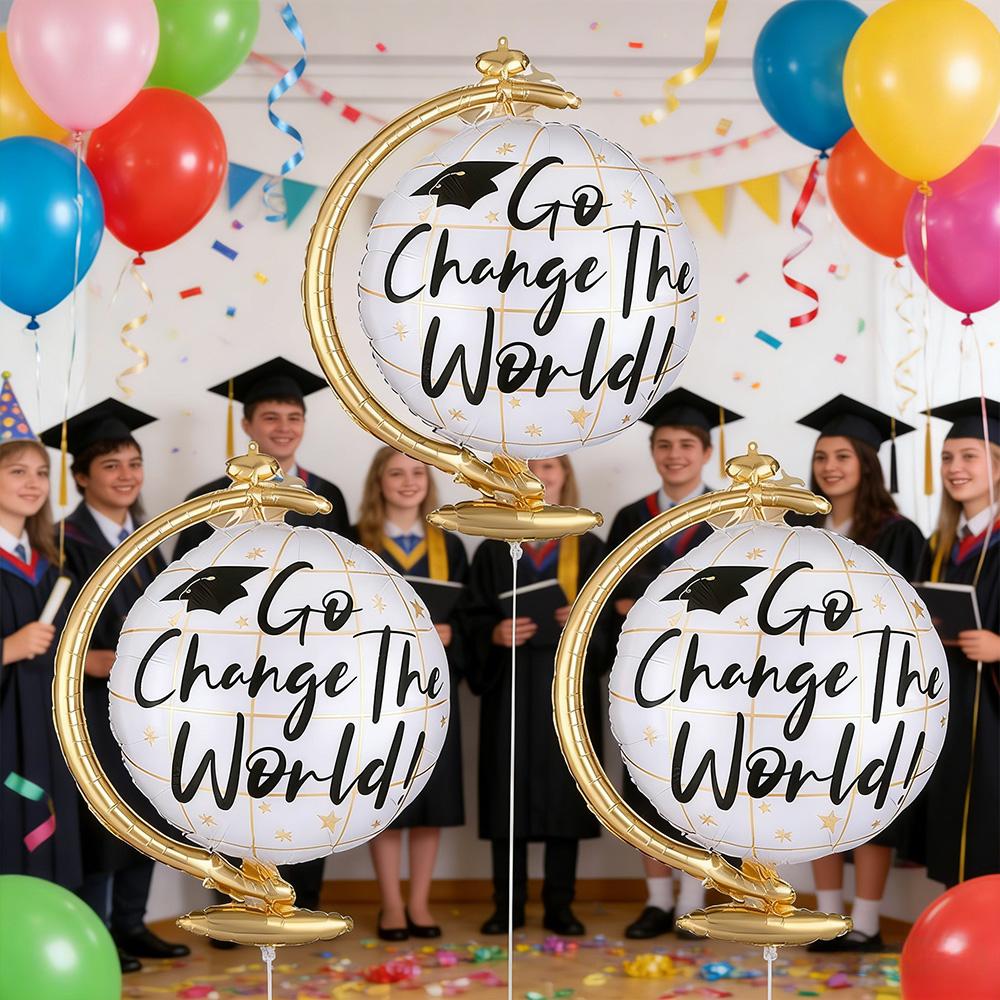 3 Graduation Globes, Aluminum Foil Balloons, Suitable for Graduation Parties, Graduation Season, Back-To-School Season, and Event Atmosphere Dec