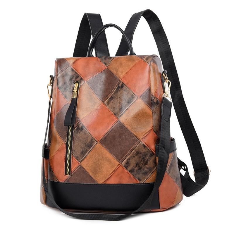 

Модные противоугонные женские рюкзаки с отделкой и контрастными цветами, дорожные рюкзаки для женщин, сумки через плечо большой емкости коричневый