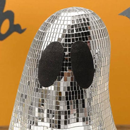Halloween Disco Ghost Decor Glitter Silver Ghost Disco Mirror Ball Tabletop Decoration for Indoor Tiered Tray Home Decor