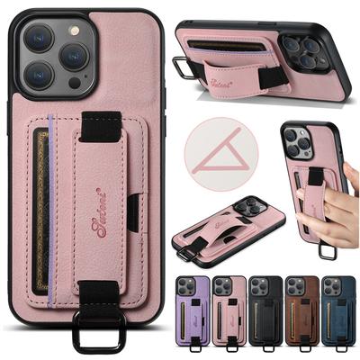 Litchi Pattern Wallet Card Slot Wrist Leather Case for iPhone 15 14 Plus 13 12 11 Pro Max XSMAX X XR for Samsung S23 S22 Ultra Plus S23FE Note20Ultra