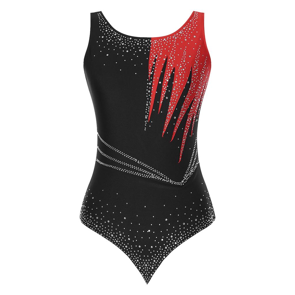 Women Shiny Rhinestone Ballet Dance Leotard Rhythmic Gymnastics Athletic Activewear Competition Costume Sheer Mesh Bodysuit