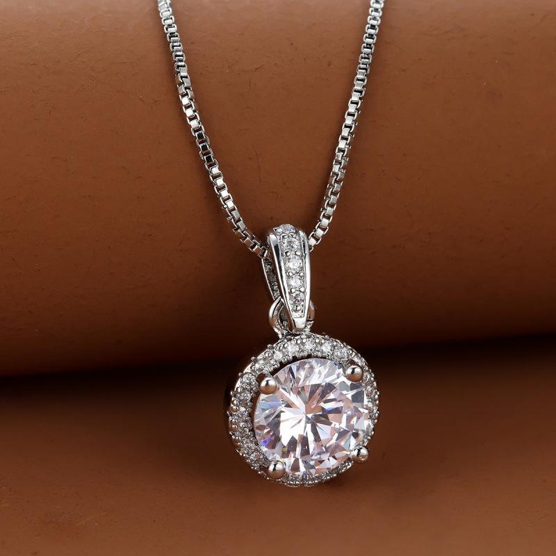 Hot Sale Carat White Diamond Round Necklace Simple Moissanite Microinlaid Zircon Clavicle Chain