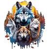 Wolf Print T Shirt Black Four Wolves and Autumn Forest Design for Casual Wear