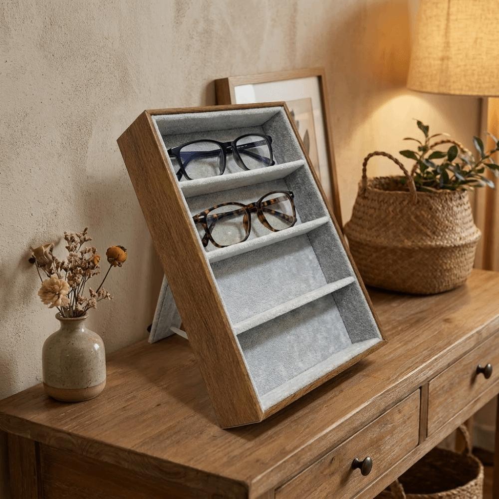 4-Fächer Brillen-Aufbewahrungsständer Display Optisches Display-Gehäuse Brillen-Aufbewahrungsbox Store Display
