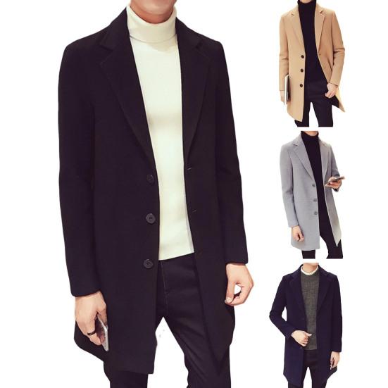 Men Suit Coat Lapel Long Sleeve Solid Color Mid-length Suit Jacket Slim Fit