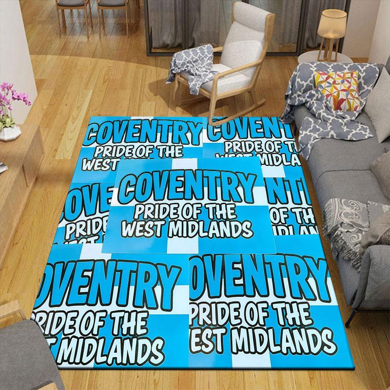Coventry City Logo Flannel Printed Carpet, Home Sofa Decoration for Living Room & Bedroom, Non‑Slip Play Flannel Floor Mat for Game Room