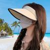 Sun Hat for Women Ice Silk UV Proof Foldable Wide Brim Hollow Top Ponytail Beach Hat for Outdoor Summer