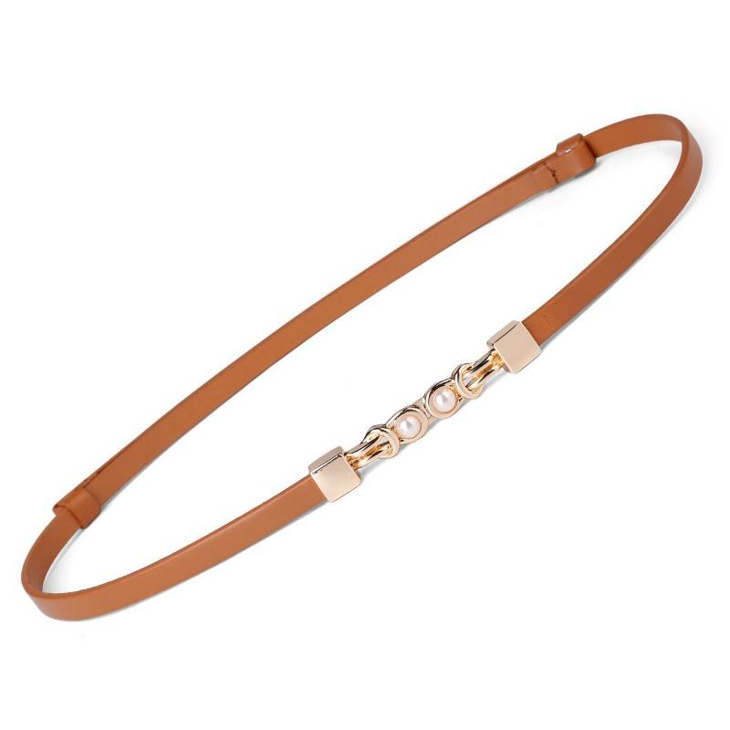

Meier Women s top grain leather skinny belt - decorative dress waist cincher with versatile pearl buckle waist chain