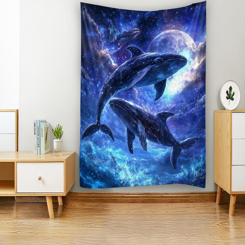 Dreamy Whale Starry Sky Colorful Whale Dolphin Decorative Tapestry Bohemian Hippie Wall Decorative Tapestry