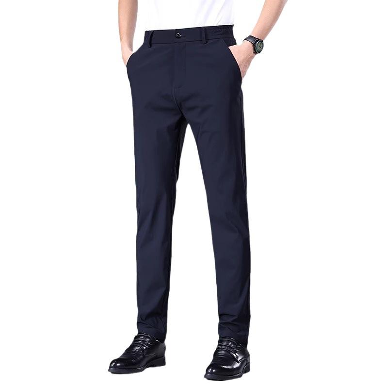 Pánské kalhoty Business Casual Kalhoty Ledové hedvábí Strečové Pánské kalhoty Volné Rychleschnoucí Kalhoty Jaro a Podzim Rovné Nohy Kancelářské Černé Pracovní kalhoty