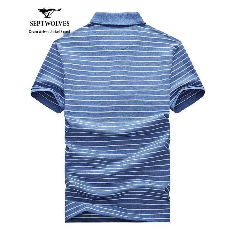 Septwolves Men's Striped Business Casual Polo T-Shirt